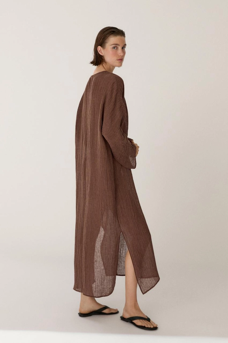 Платье-кафтан из смесового льна с завязкой на горловине