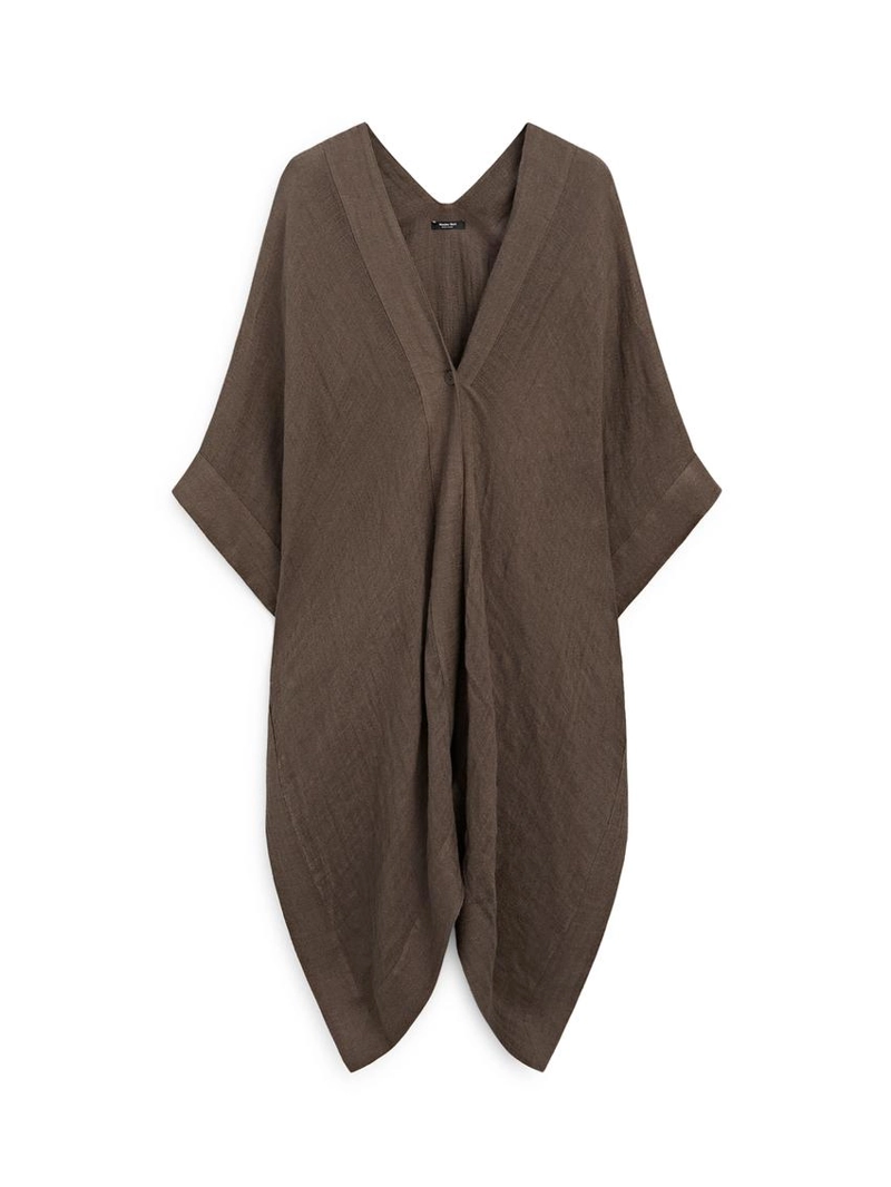 Раскатистая блузка oversize из 100% льна с деталями на спинке