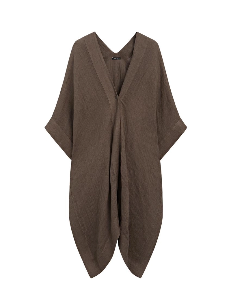 Раскатистая блузка oversize из 100% льна с деталями на спинке