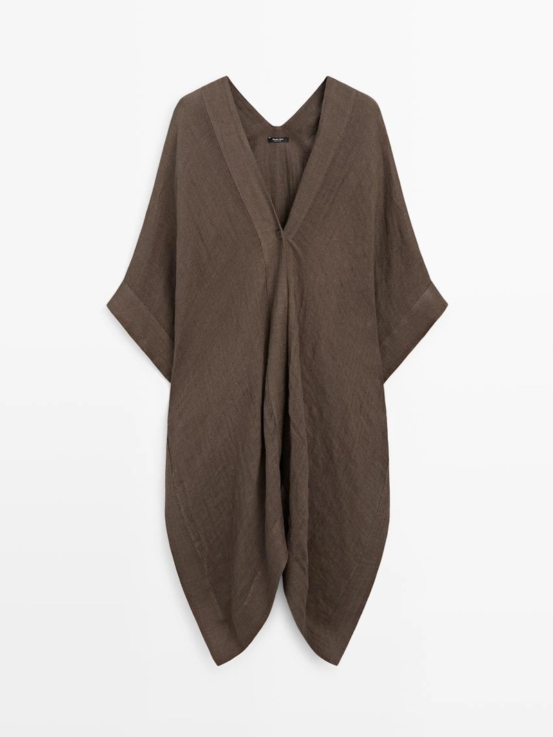 Раскатистая блузка oversize из 100% льна с деталями на спинке