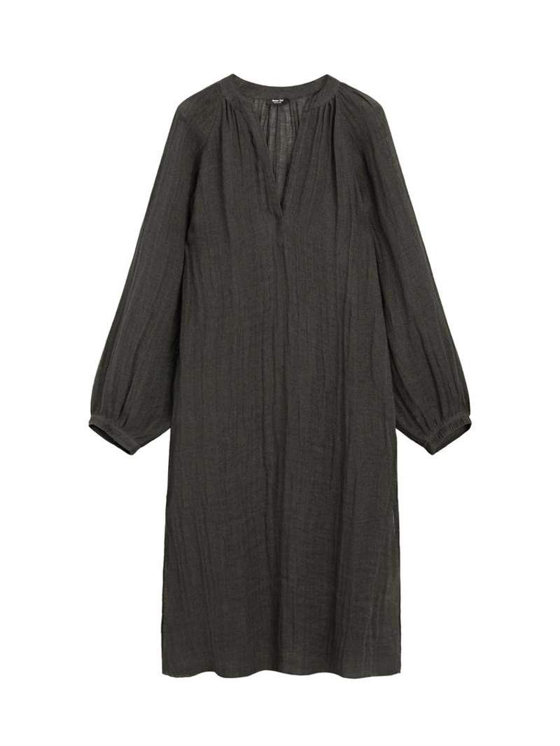 Платье свободного кроя из 100% льна с длинным рукавом