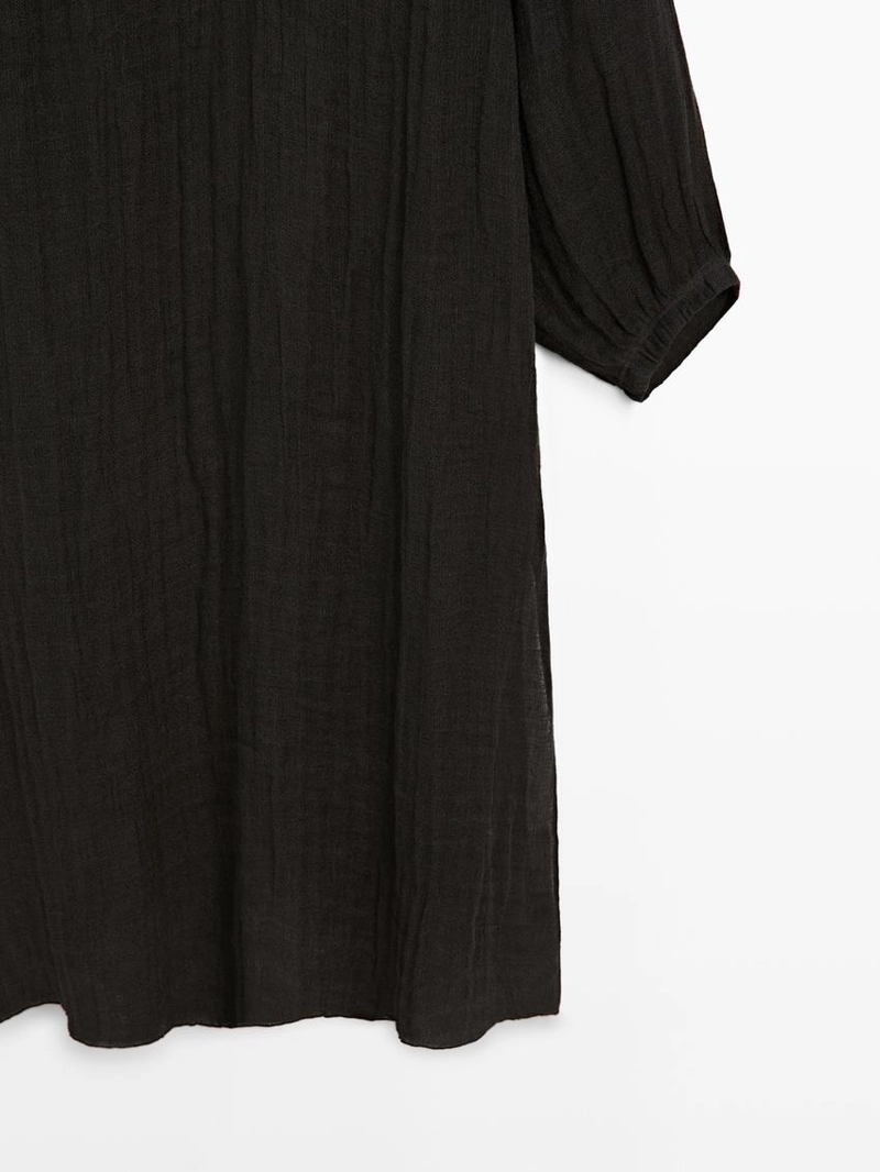 Платье свободного кроя из 100% льна с длинным рукавом