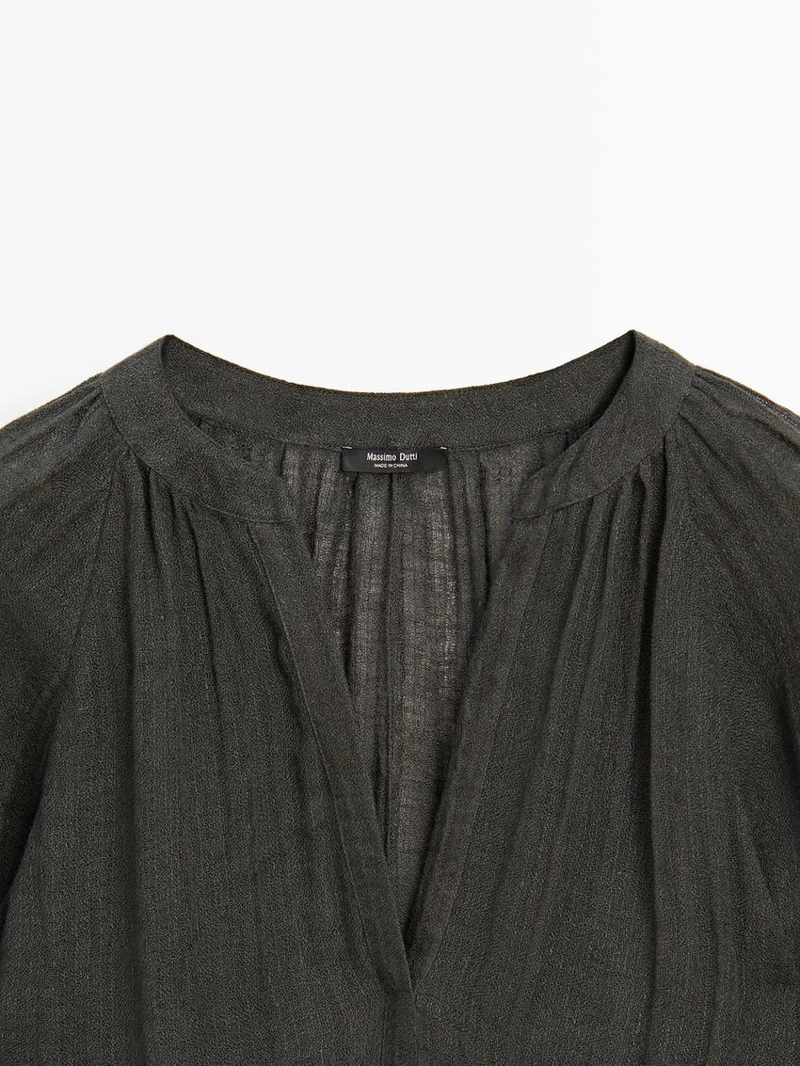 Платье свободного кроя из 100% льна с длинным рукавом