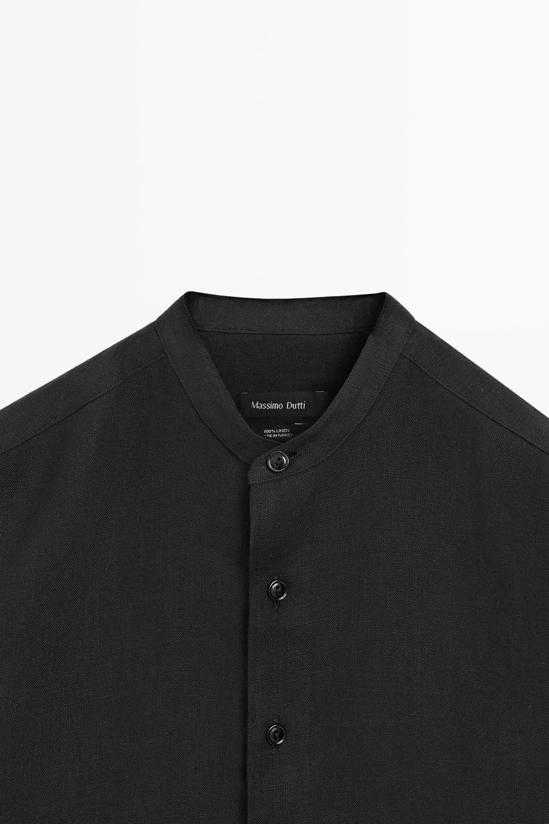 Рубашка с воротником стойкой из 100% льна