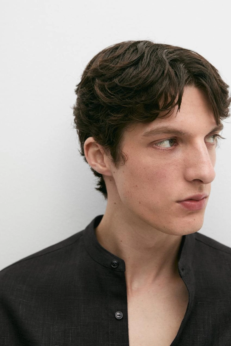 Рубашка с воротником стойкой из 100% льна