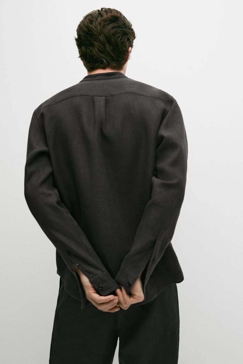 Рубашка с воротником стойкой из 100% льна