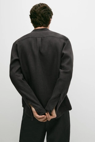 Рубашка с воротником стойкой из 100% льна- Заказать в России