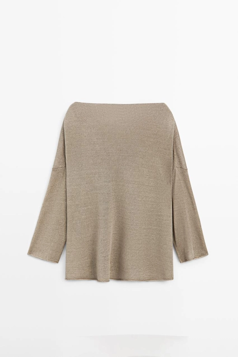 Джемпер из льна с излишне крупной вязкой и деталями на пуговицах