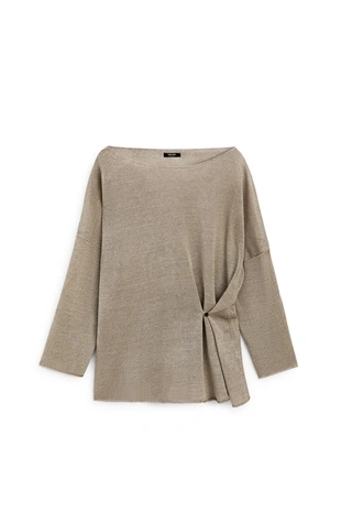 Джемпер из льна с излишне крупной вязкой и деталями на пуговицах- Заказать в России