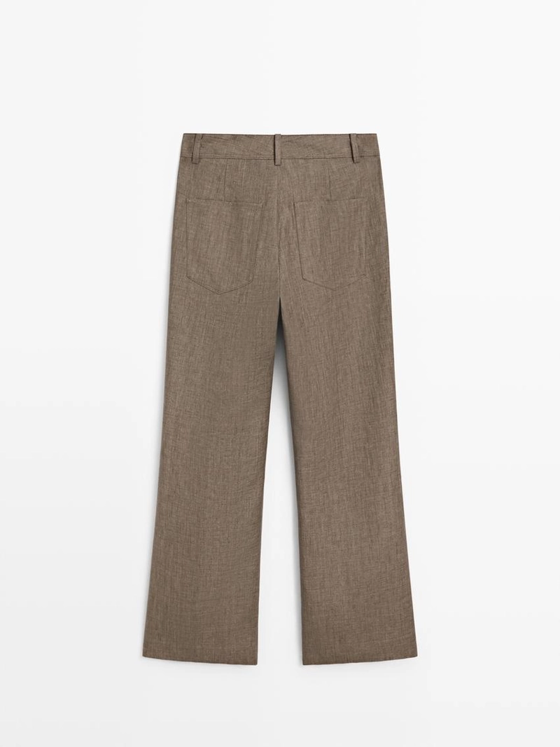 Брюки из льна с укороченным разрезом и зауженными штанинами