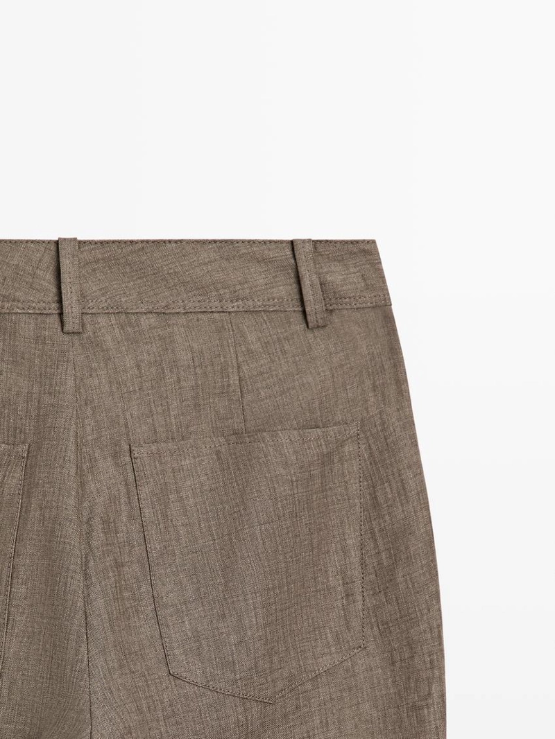 Брюки из льна с укороченным разрезом и зауженными штанинами