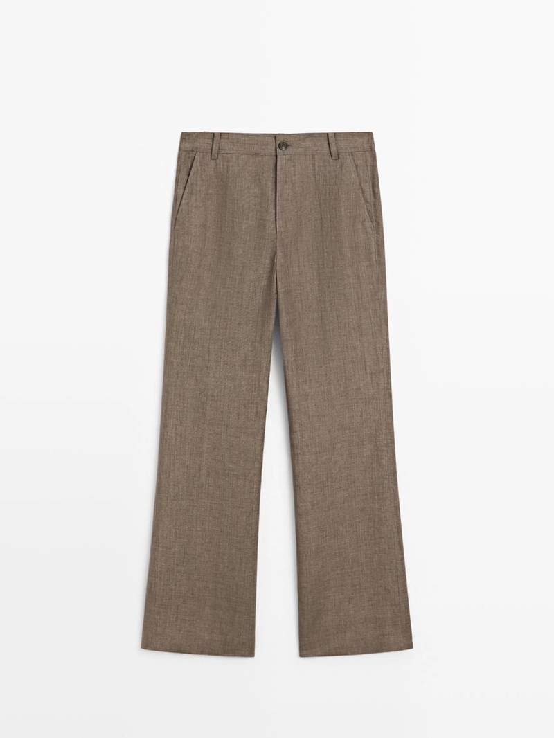 Брюки из льна с укороченным разрезом и зауженными штанинами