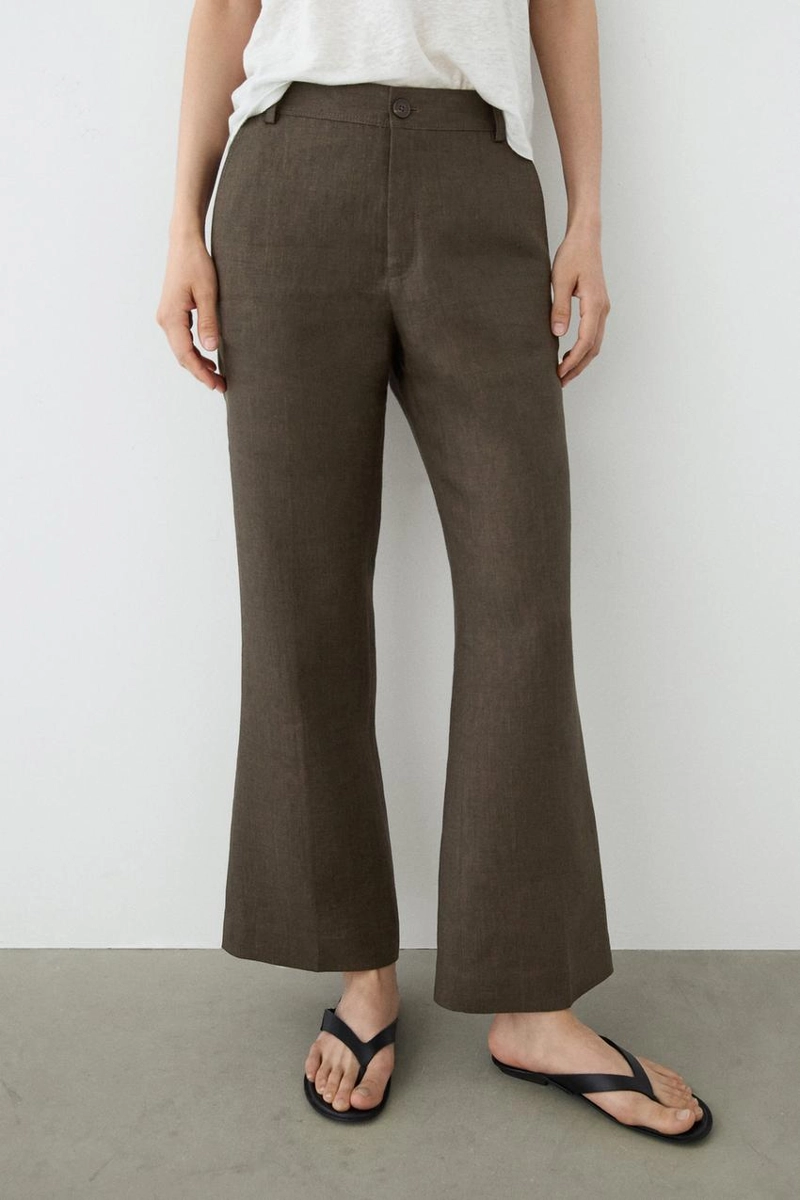 Брюки из льна с укороченным разрезом на молнии