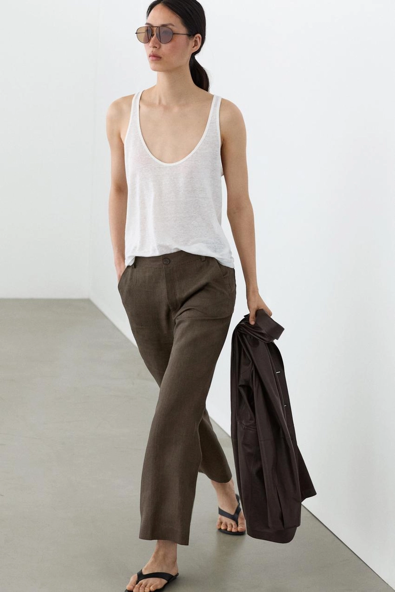 Брюки из льна с укороченным разрезом на молнии