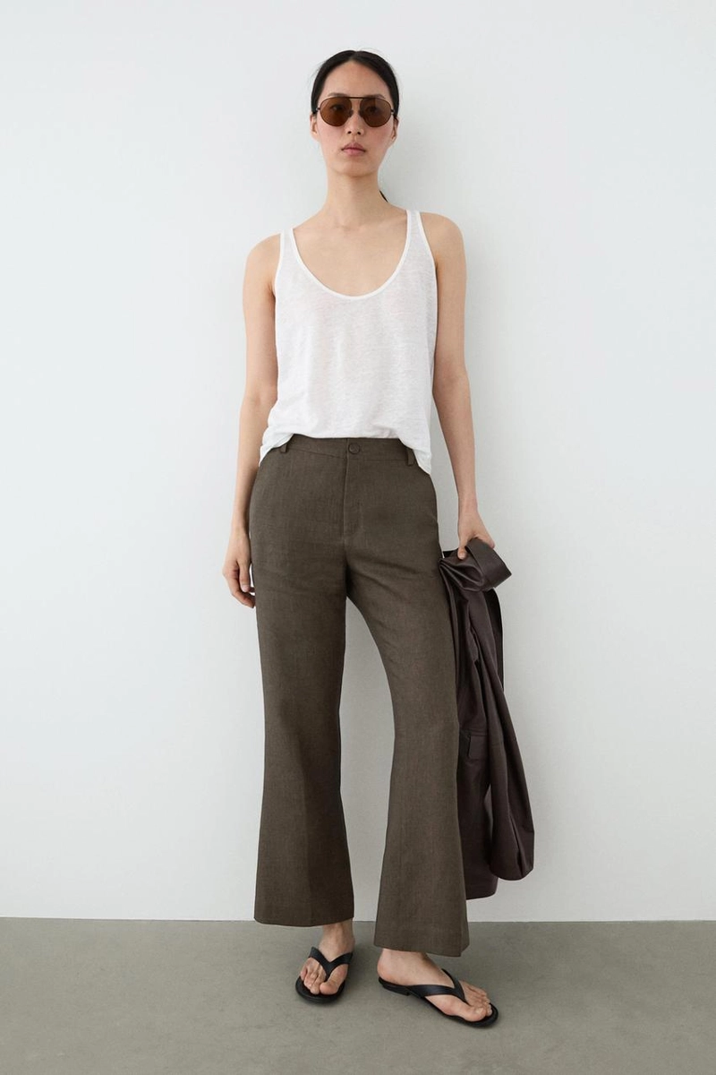 Брюки из льна с укороченным разрезом на молнии
