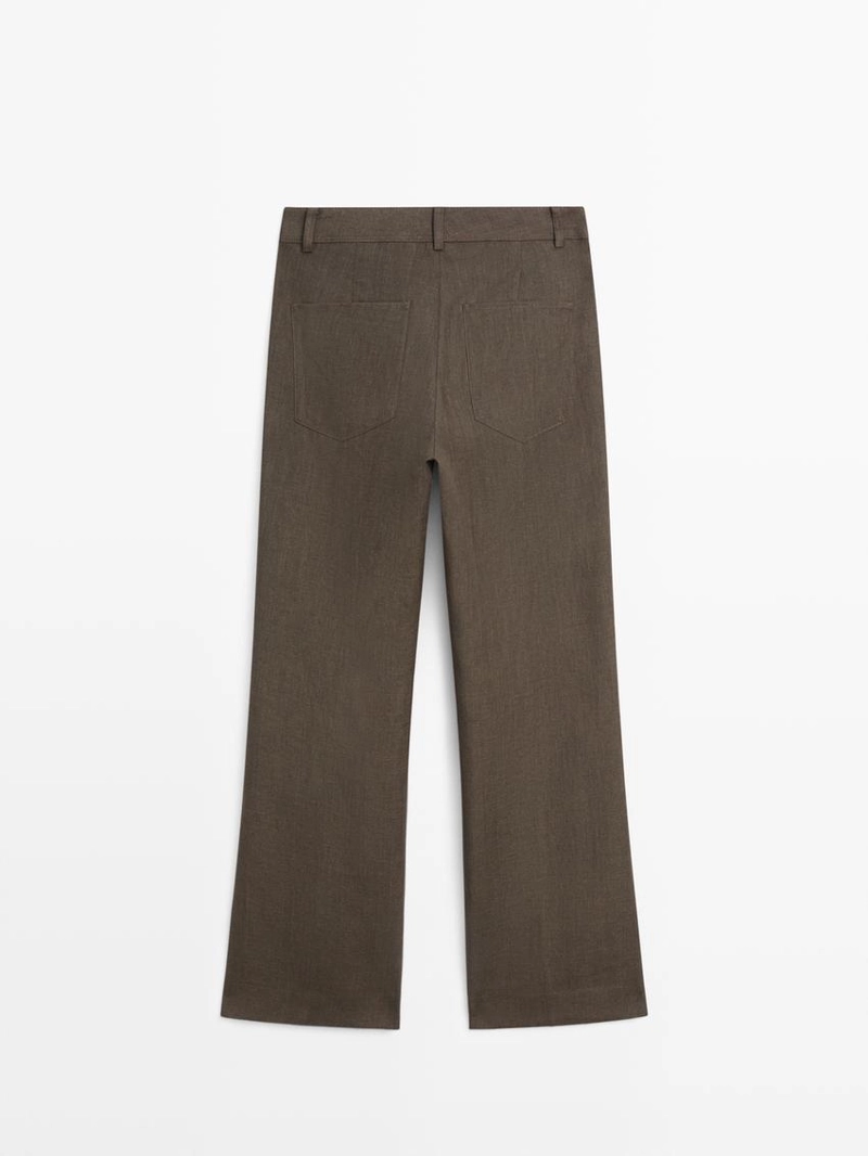 Брюки из льна с укороченным разрезом на молнии