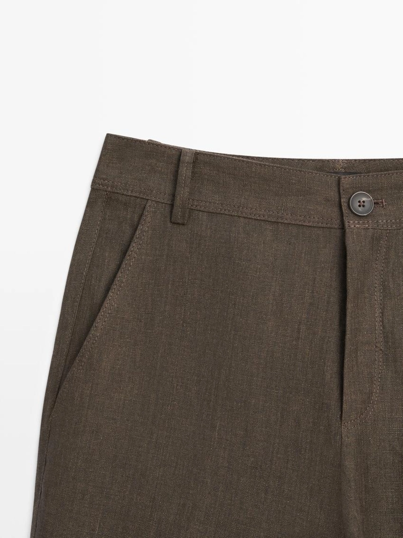 Брюки из льна с укороченным разрезом на молнии