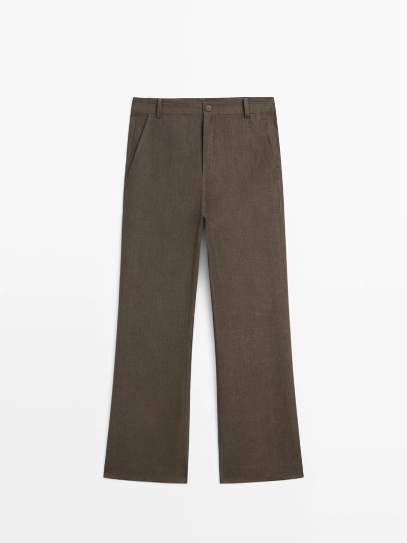 Брюки из льна с укороченным разрезом на молнии