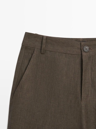 Брюки из льна с укороченным разрезом на молнии- Заказать в России