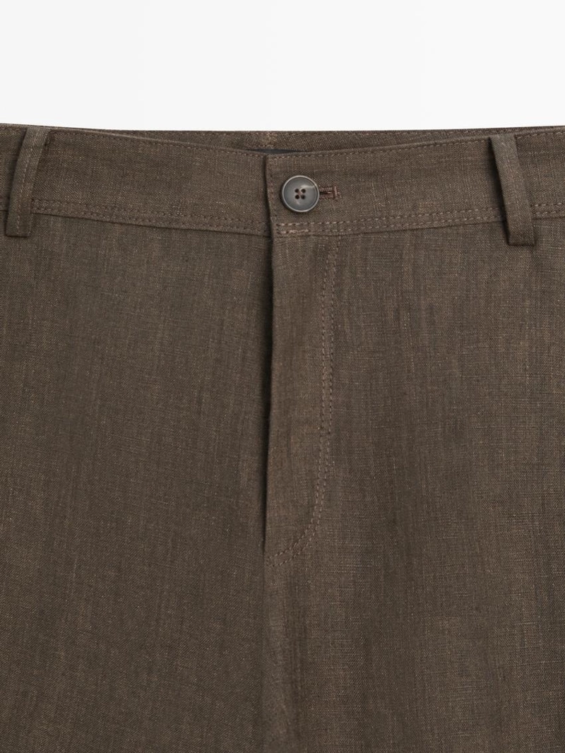 Брюки из льна с укороченным разрезом на молнии