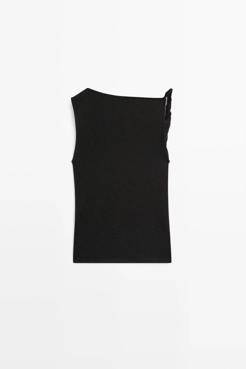 Топ с блестящим драпированным воротником и деталью узла