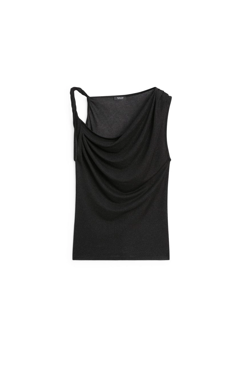 Топ с блестящим драпированным воротником и деталью узла