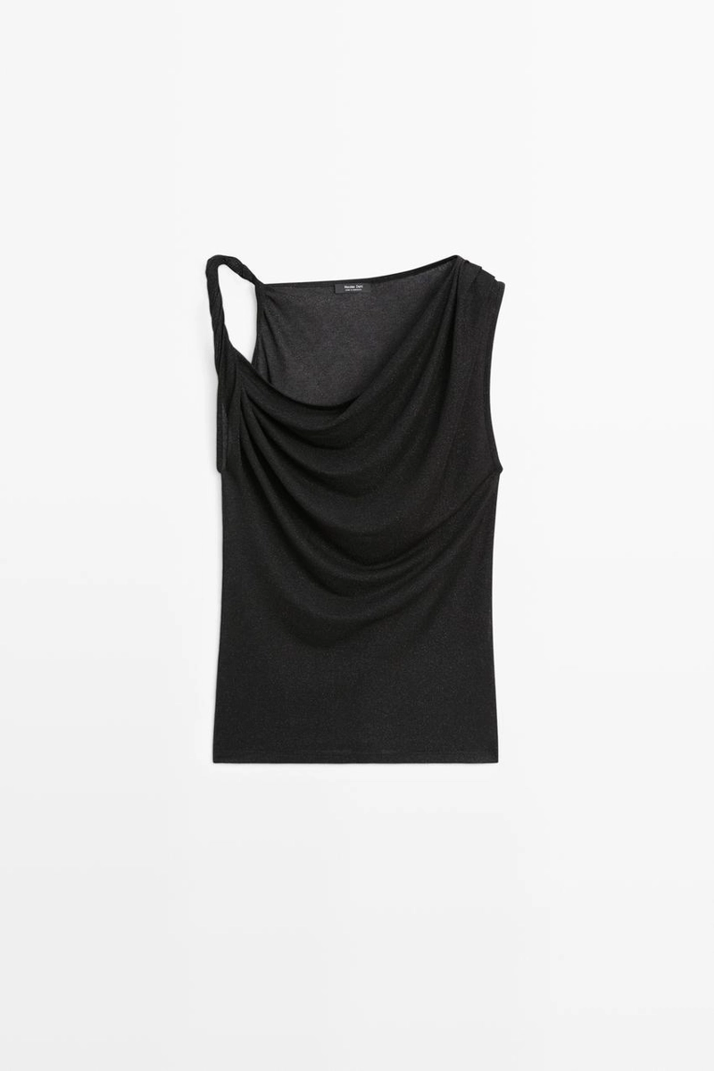 Топ с блестящим драпированным воротником и деталью узла