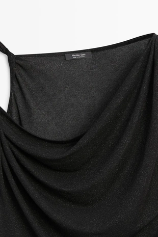 Топ с блестящим драпированным воротником и деталью узла- Заказать в России