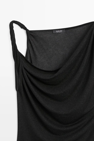 Топ с блестящим драпированным воротником и деталью узла- Заказать в России