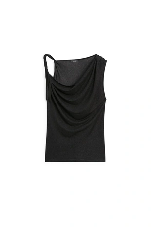 Топ с блестящим драпированным воротником и деталью узла- Заказать в России