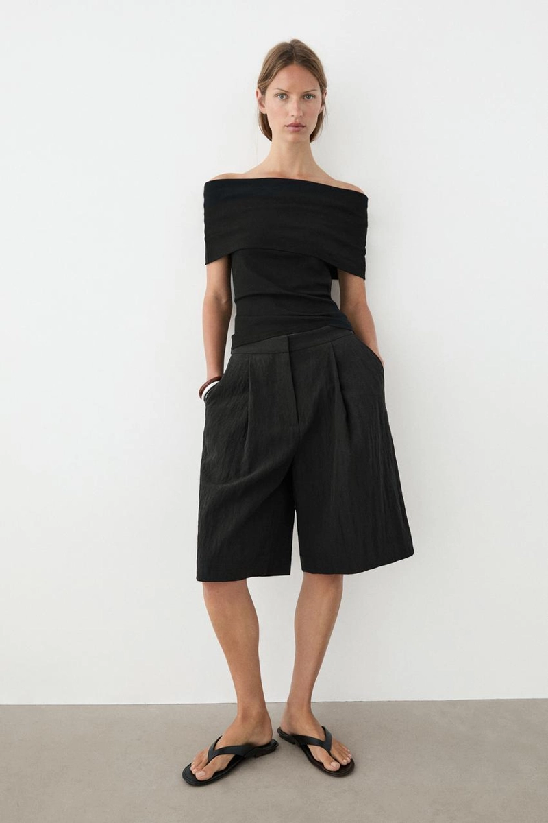 Хлопковый топ с открытыми плечами