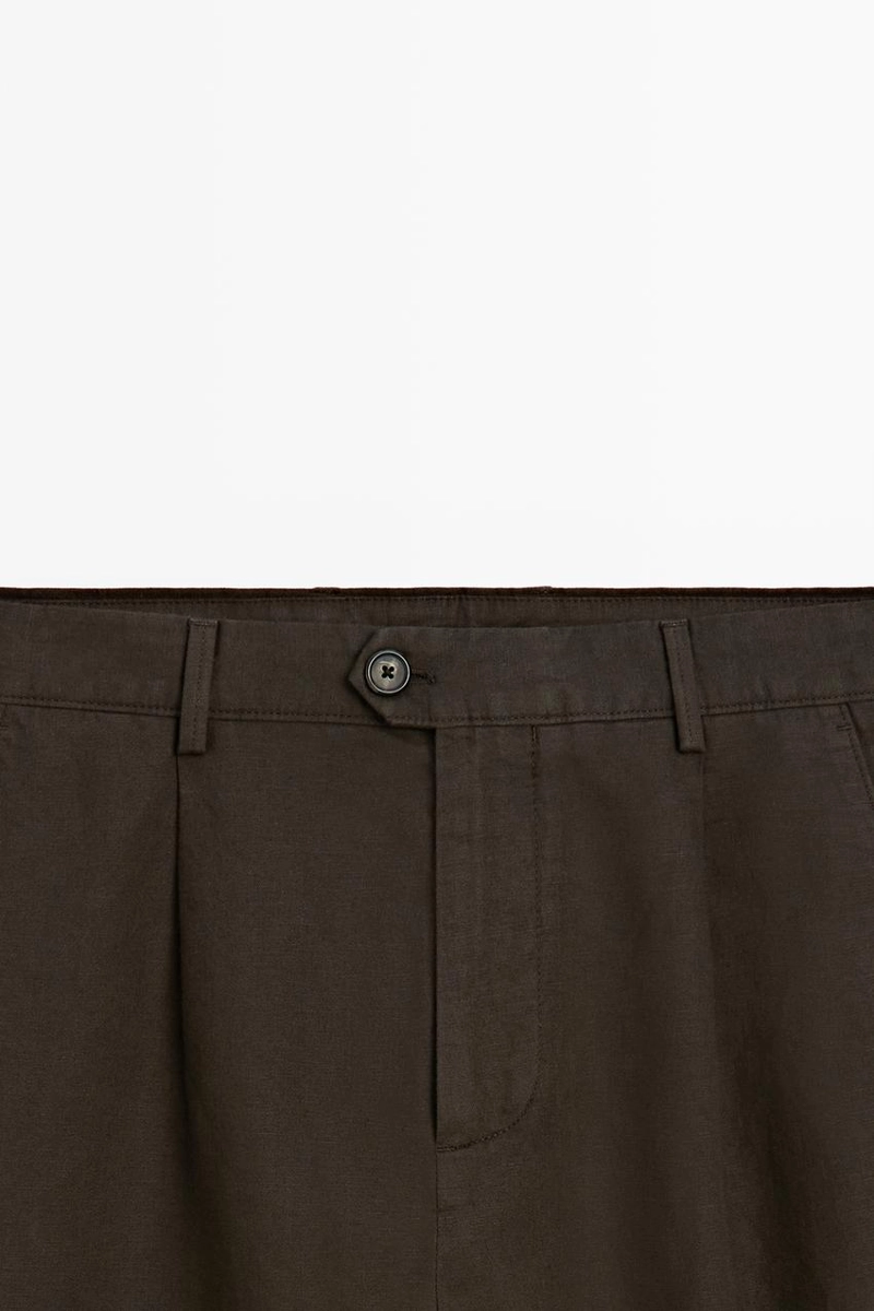 Прямые брюки из льна и хлопка с линией сгиба