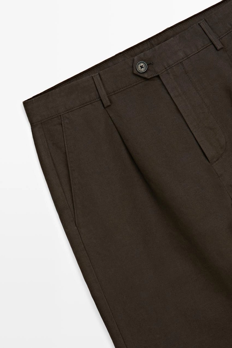 Прямые брюки из льна и хлопка с линией сгиба