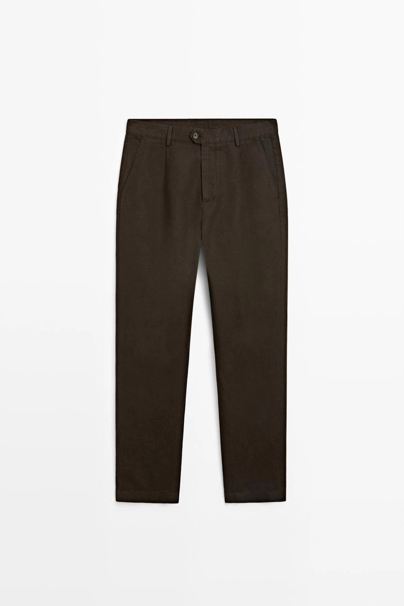 Прямые брюки из льна и хлопка с линией сгиба