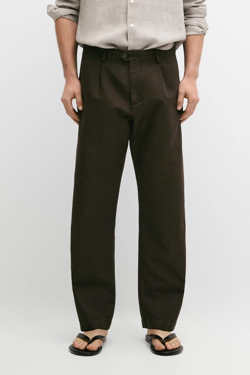 Прямые брюки из льна и хлопка с линией сгиба