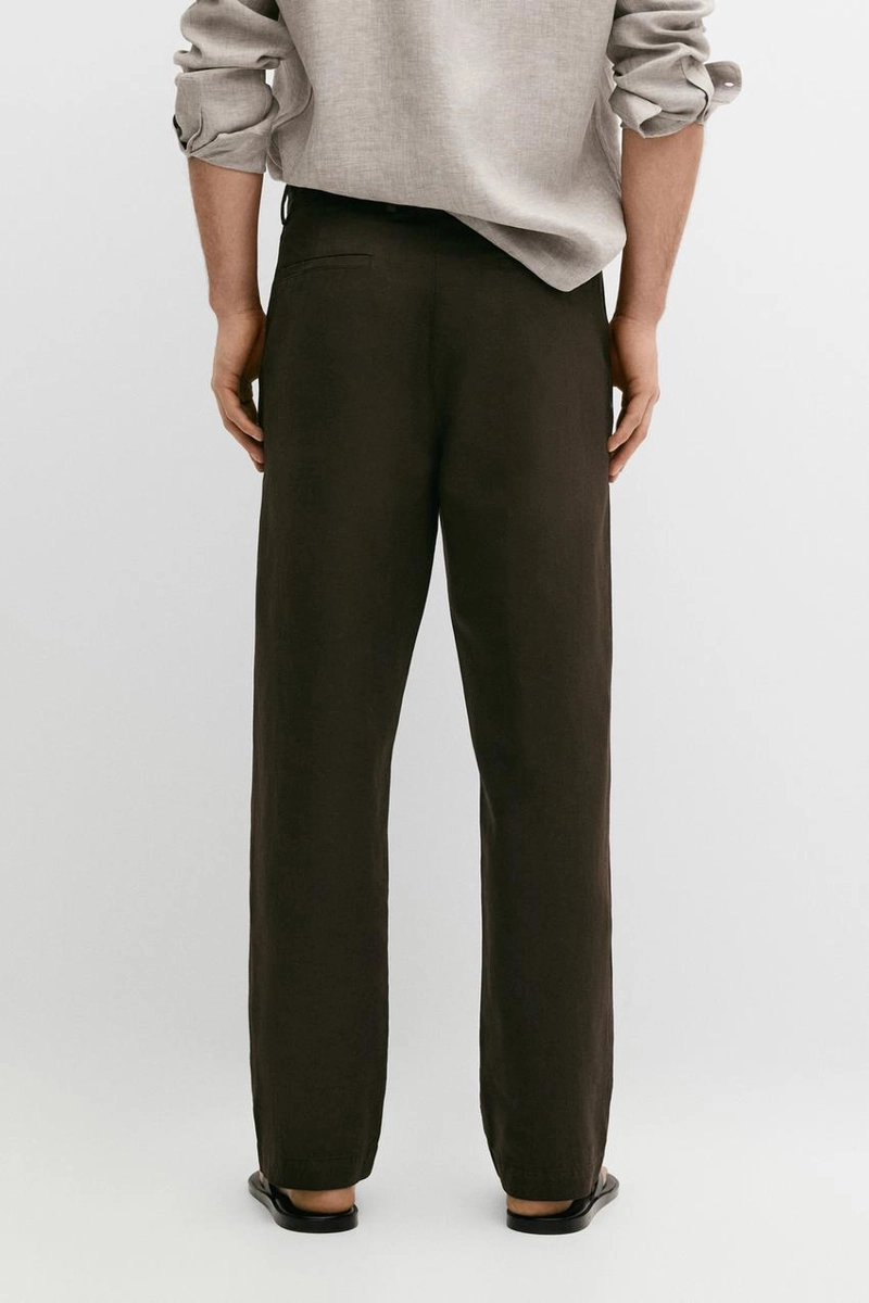 Прямые брюки из льна и хлопка с линией сгиба