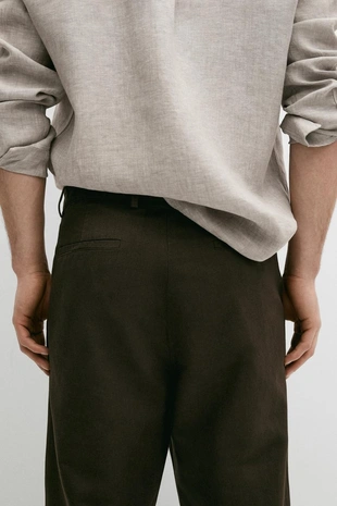 Прямые брюки из льна и хлопка с линией сгиба- Заказать в России