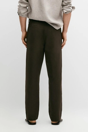 Прямые брюки из льна и хлопка с линией сгиба- Заказать в России