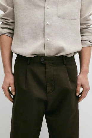 Прямые брюки из льна и хлопка с линией сгиба- Заказать в России