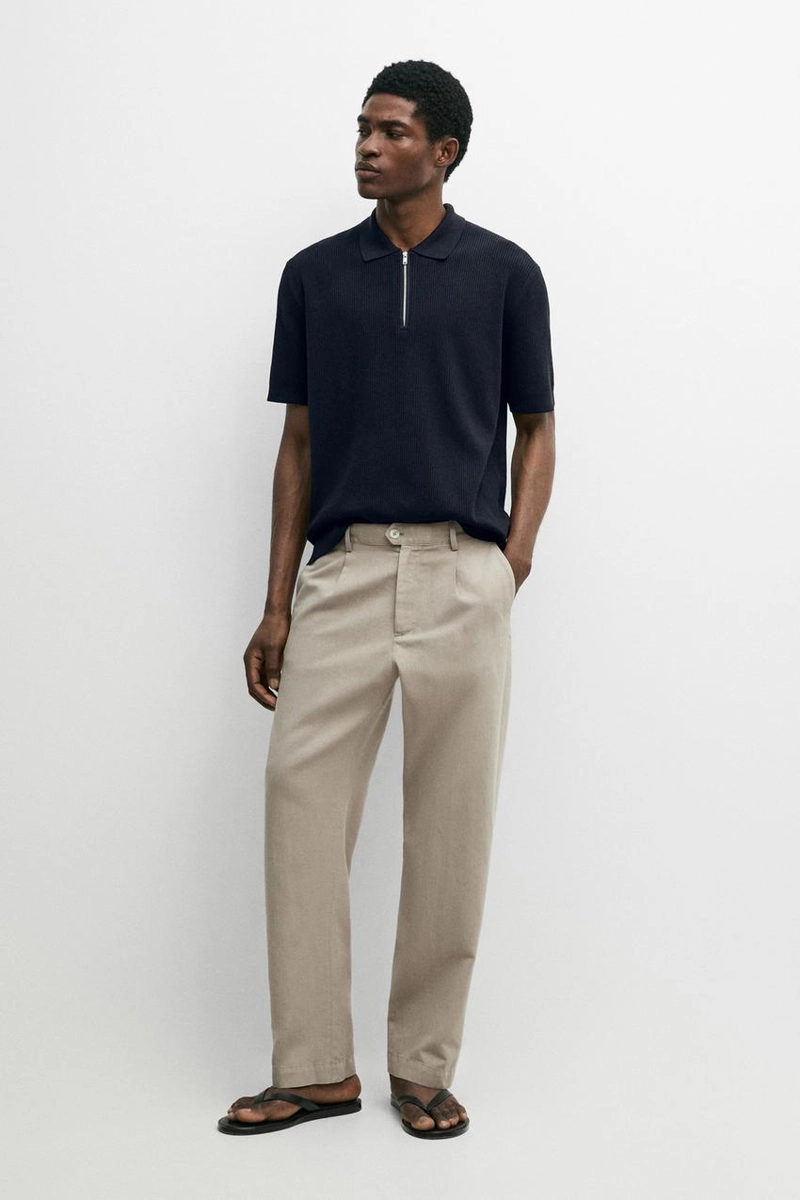 Прямые льняные и хлопковые брюки с линией вытачки