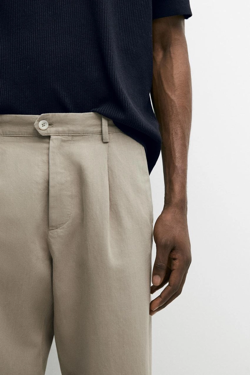 Прямые льняные и хлопковые брюки с линией вытачки