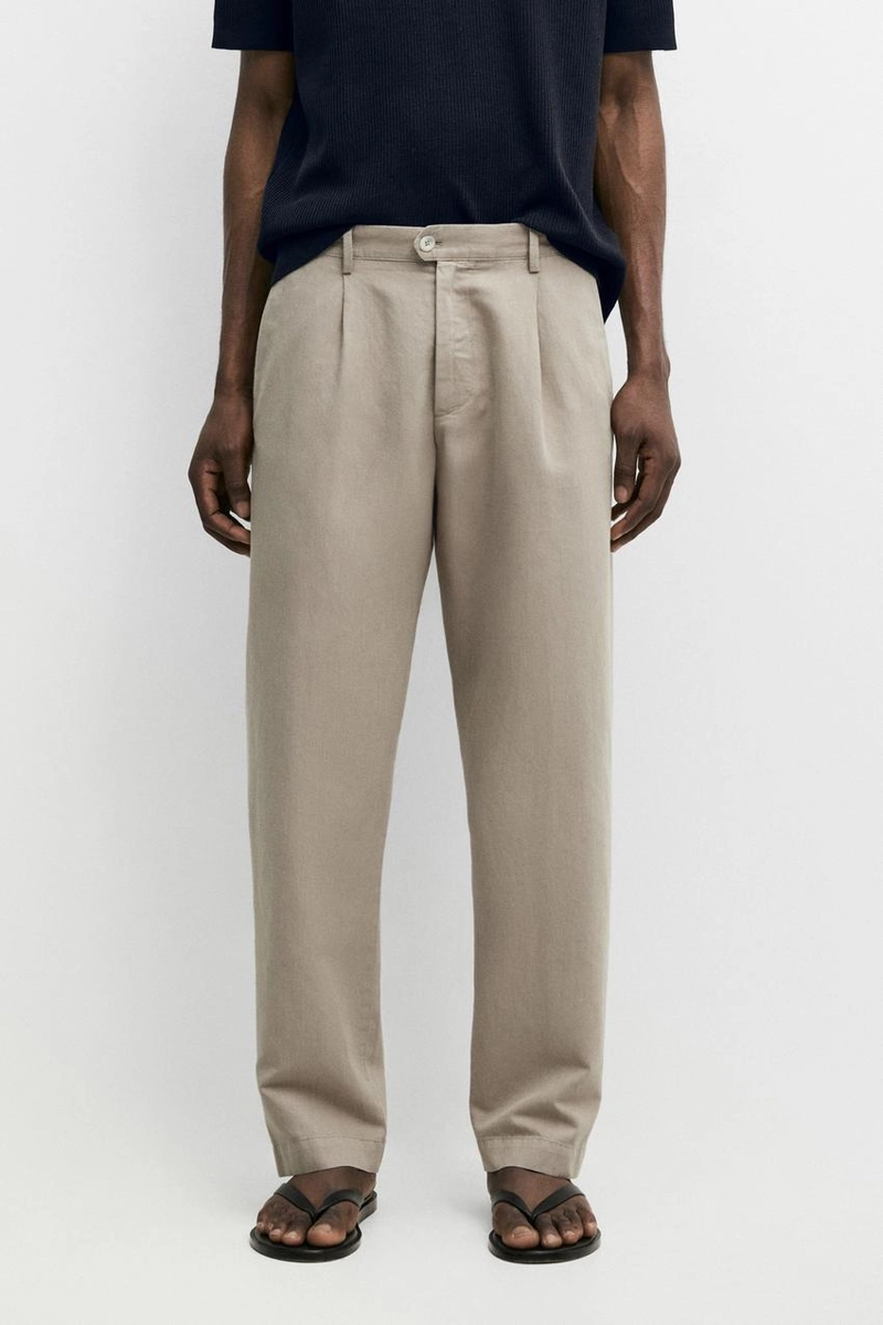 Прямые льняные и хлопковые брюки с линией вытачки