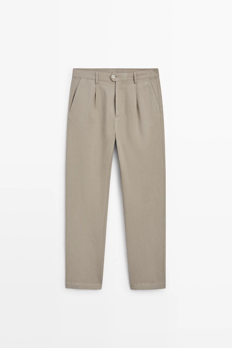 Прямые льняные и хлопковые брюки с линией вытачки