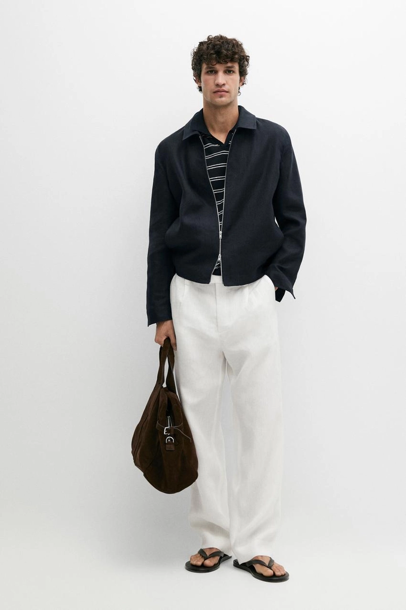 Брюки из 100% льна с защипами