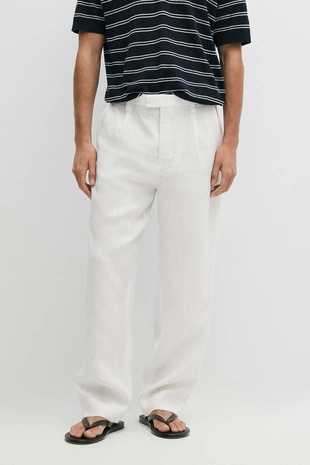 Брюки из 100% льна с защипами- Заказать в России