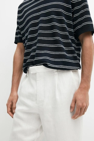 Брюки из 100% льна с защипами- Заказать в России