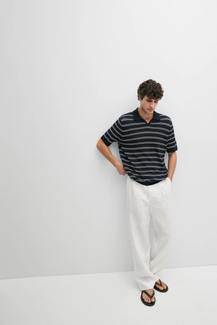 Брюки из 100% льна с защипами- Заказать в России