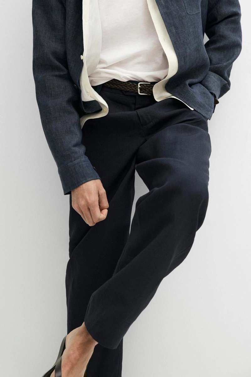 Брюки из 100% льна с вытачками