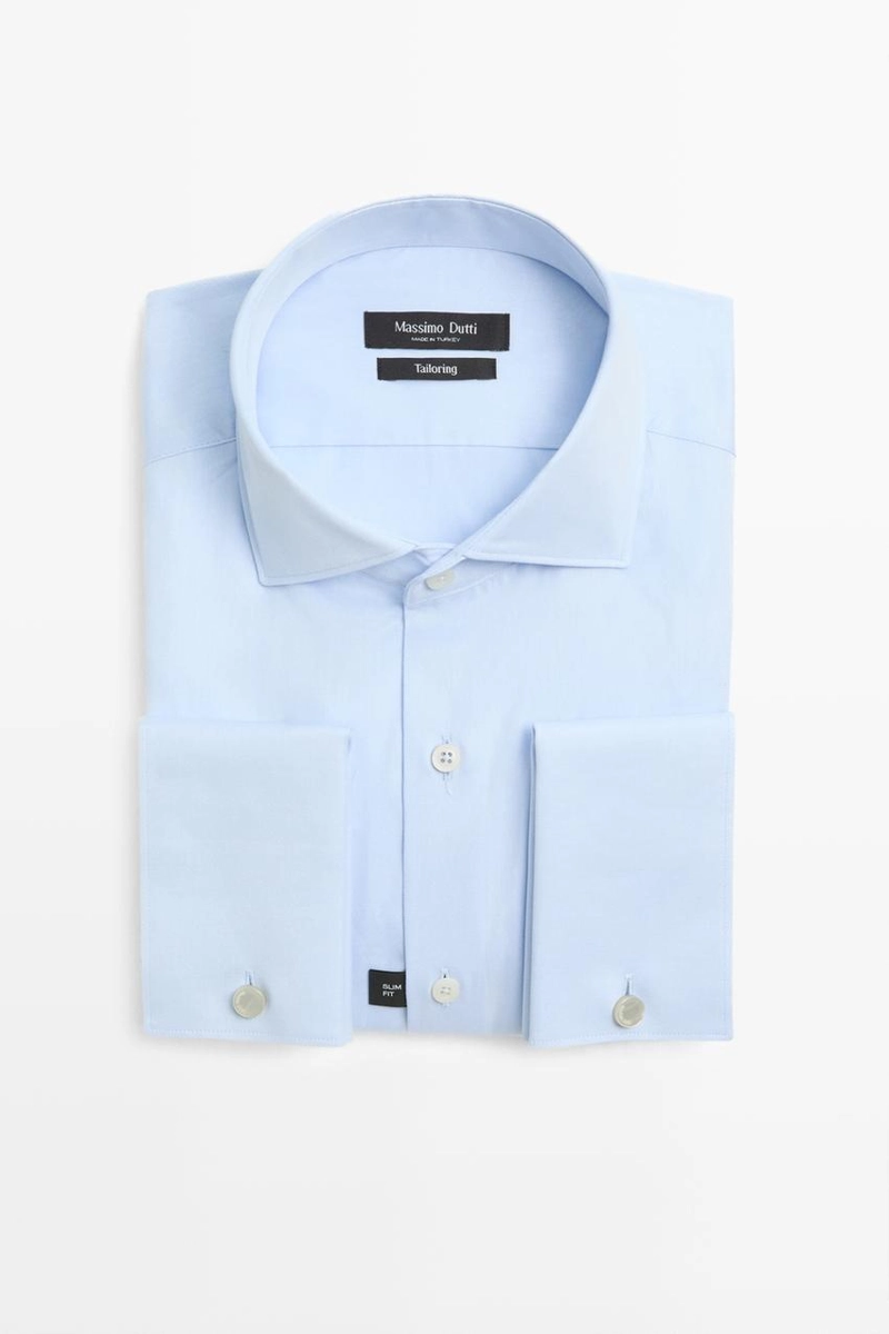 Рубашка slim fit из 100% хлопка с двойными манжетами