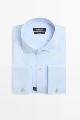 Рубашка slim fit из 100% хлопка с двойными манжетами- Заказать в России